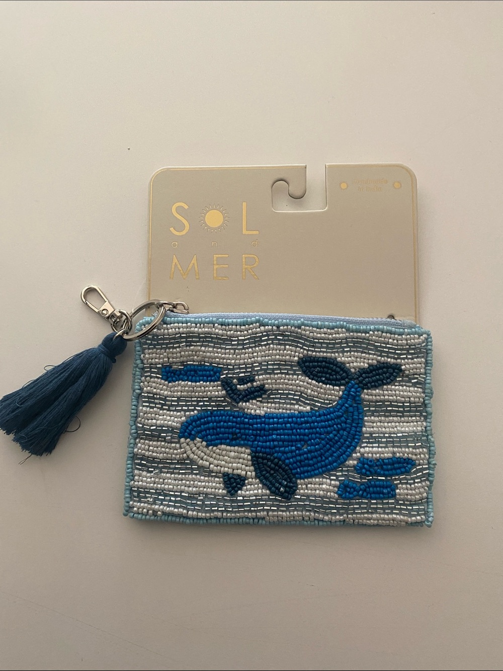 T.J. Maxx Blue Beaded Whale Card & Key Holder with Tassel